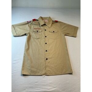 Boy Scout Of American Shirt Youth Large Button Up Short Sleeve Made In USA Patch